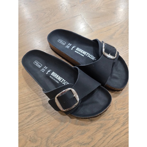 Birknetscok Shoes - Birknetscok Black Big Buckle Slide Sandals Soft Footbed Womens 38 7-7.5